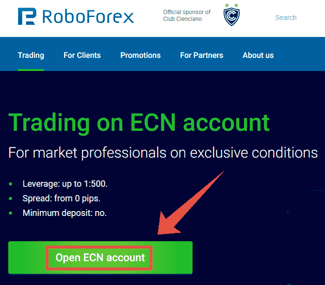 Открытие счета ECN Roboforex
